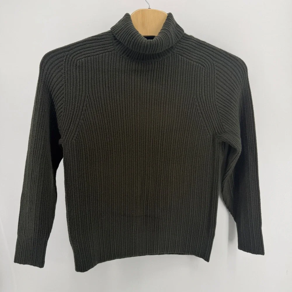 7 Diamonds Twin City Men Large Olive Green Ribbed Turtleneck Sweater SWM-8698